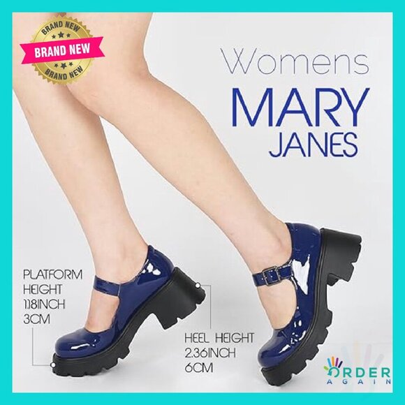 Platform Mary Janes Chunky Heel Ankle Strap Round Toe Dress Shoes Uniform Pumps - Picture 6 of 8